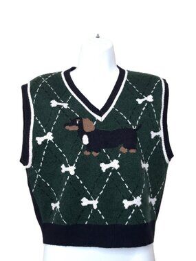 Dachshund Graphic Sweater Vest Preppy Academia Whimsical Novelty